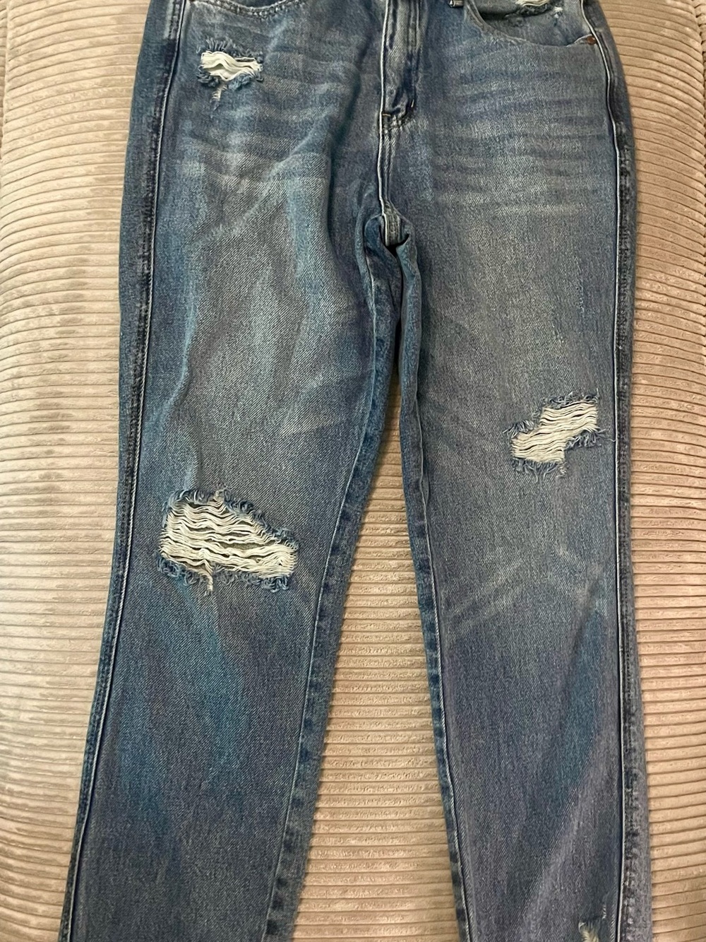 Mid-Rise Distressed Blue Denim Jeans